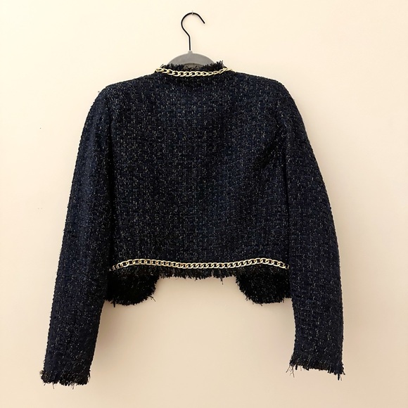 Christian Lacroix Cropped Shimmery Blue Gold Blazer Sz M - Picture 3 of 13